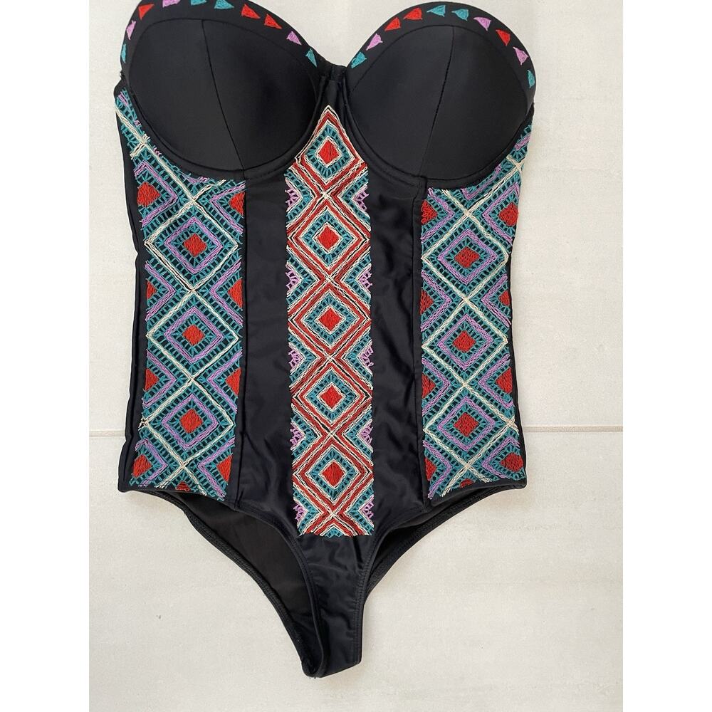 Beach Riot Swim One Piece Swimsuit Embroidered Strapless Swimwear